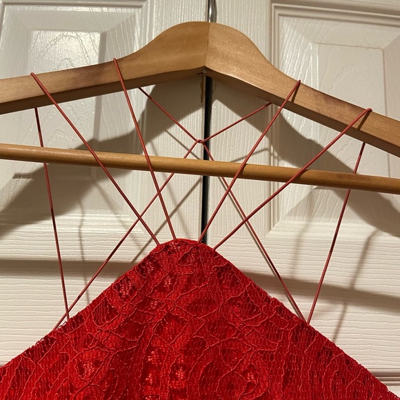 NWOT~Stunning Red Lace Halter Dress by Topshop - Picture 5 of 12